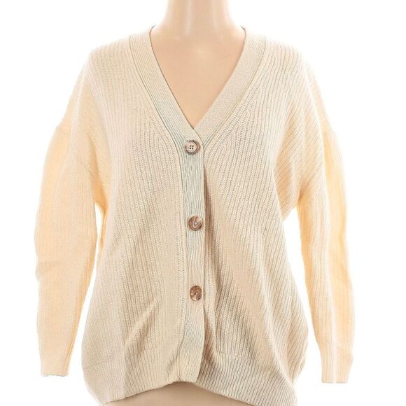 Quince Oversized Ribbed Cream Boyfriend 100% Cashmere Jenni Kayne Cardigan Small - Picture 2 of 10